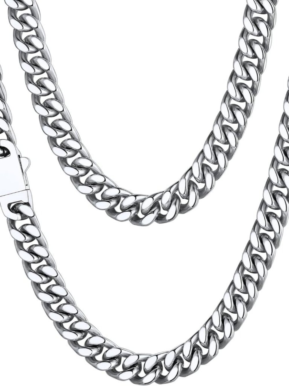 Stainless Steel Mens Cuban Link Chain, Black/ 18K Gold Plated Miami Cuban Chain